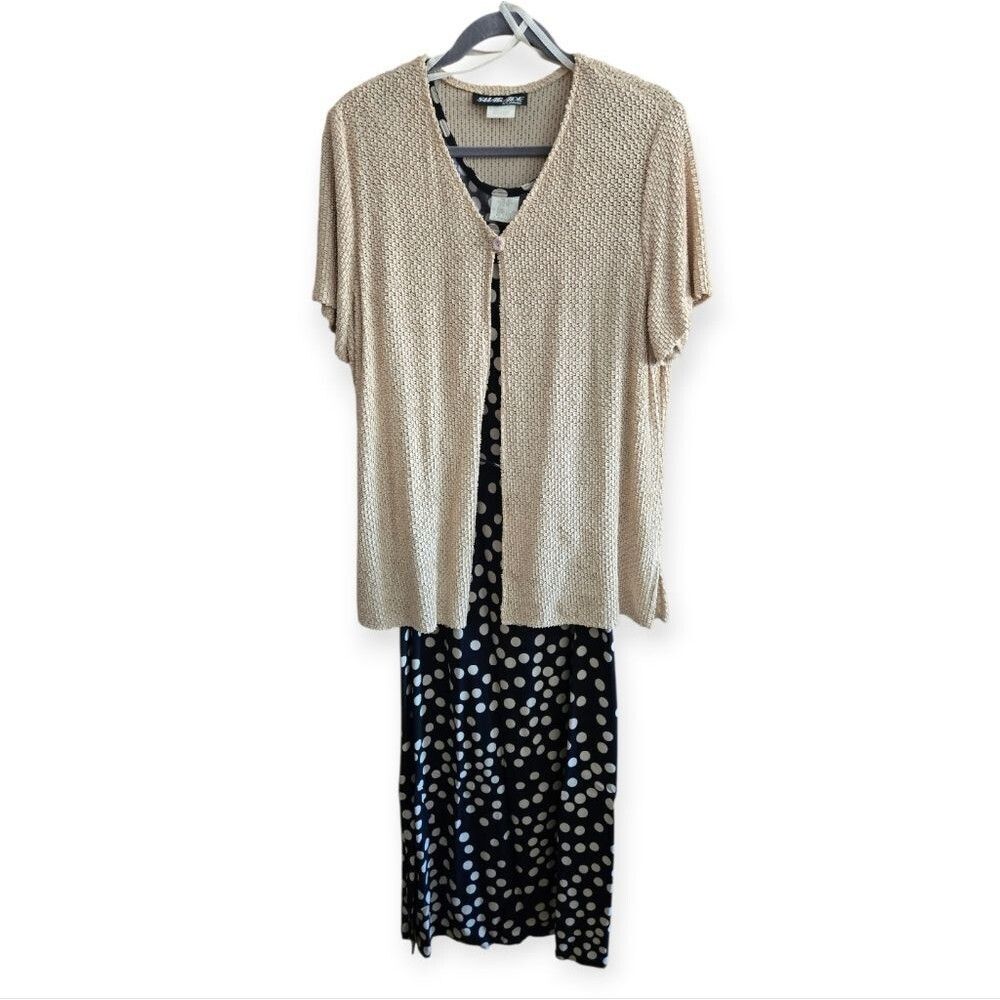 Polka Dot Dress And Cream Cardigan Size 16 2 Piece Maxi Womens Tie Waist